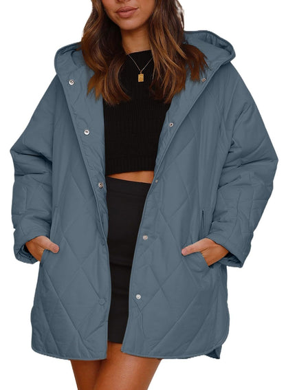 Women's Winter Coat – Casual Diamond Quilted Hooded Lightweight Jacket