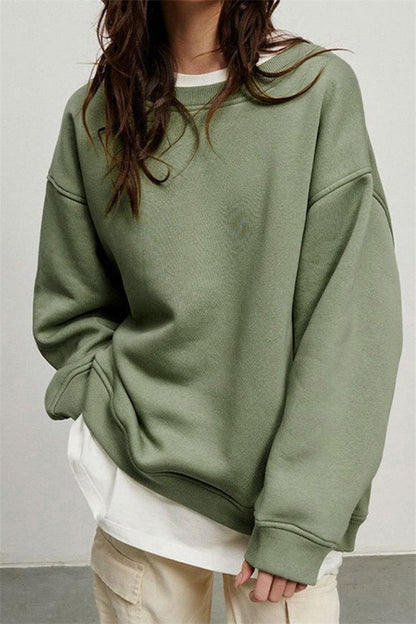 Autumn & Winter New Solid Color Round Neck Loose Pullover Sweatshirt – Long Sleeve Fleece Top for Women