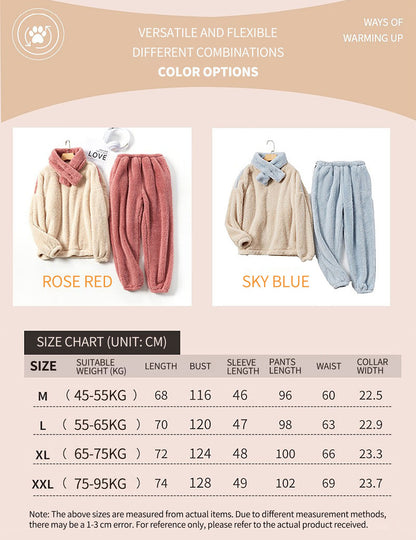 Plus Size Coral Fleece Pajamas for Women – Autumn/Winter Long Sleeve Sleepwear, Fleece-Lined Loungewear Set