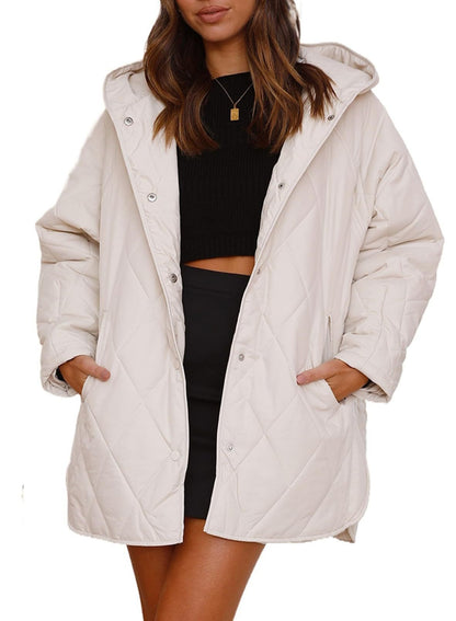 Women's Winter Coat – Casual Diamond Quilted Hooded Lightweight Jacket