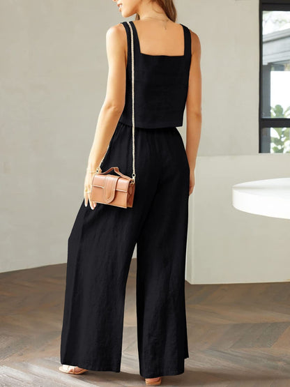 Women's 2-Piece Sleeveless Tank Top and Wide-Leg Long Pants Casual Set