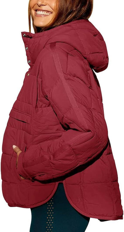 Autumn & Winter Solid Color Hooded Cotton Jacket – Foldable, Padded Pullover with Pockets for Women