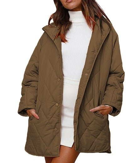 Women's Winter Coat – Casual Diamond Quilted Hooded Lightweight Jacket