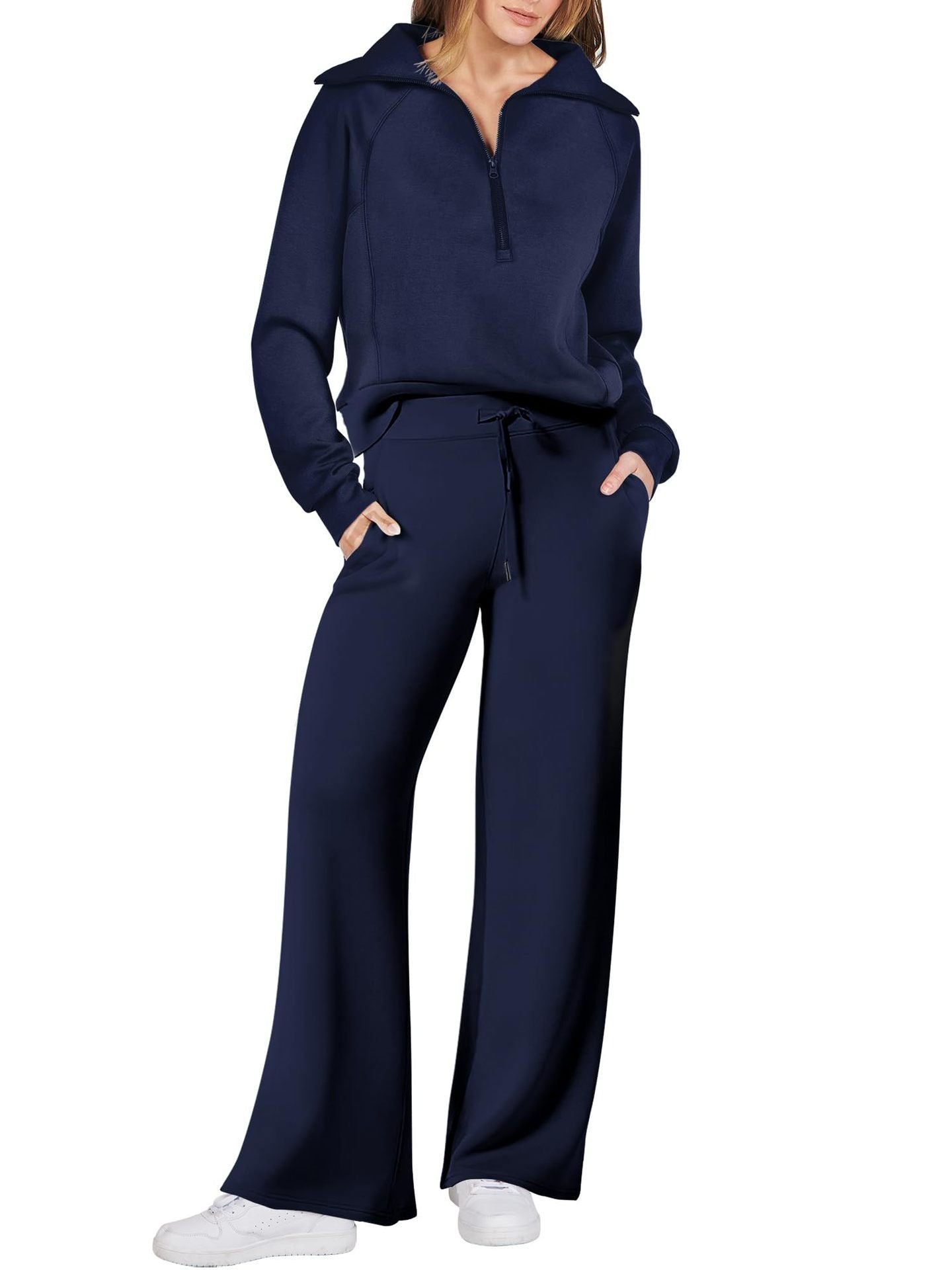 Autumn/Winter Casual Sports Set – Zip-Up Long Sleeve Sweatshirt and Wide-Leg Pants Two-Piece