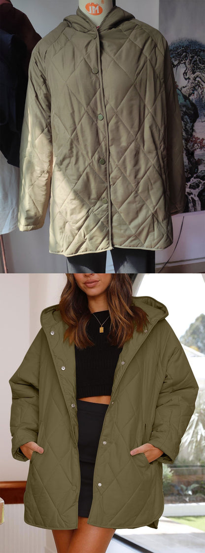 Women's Winter Coat – Casual Diamond Quilted Hooded Lightweight Jacket