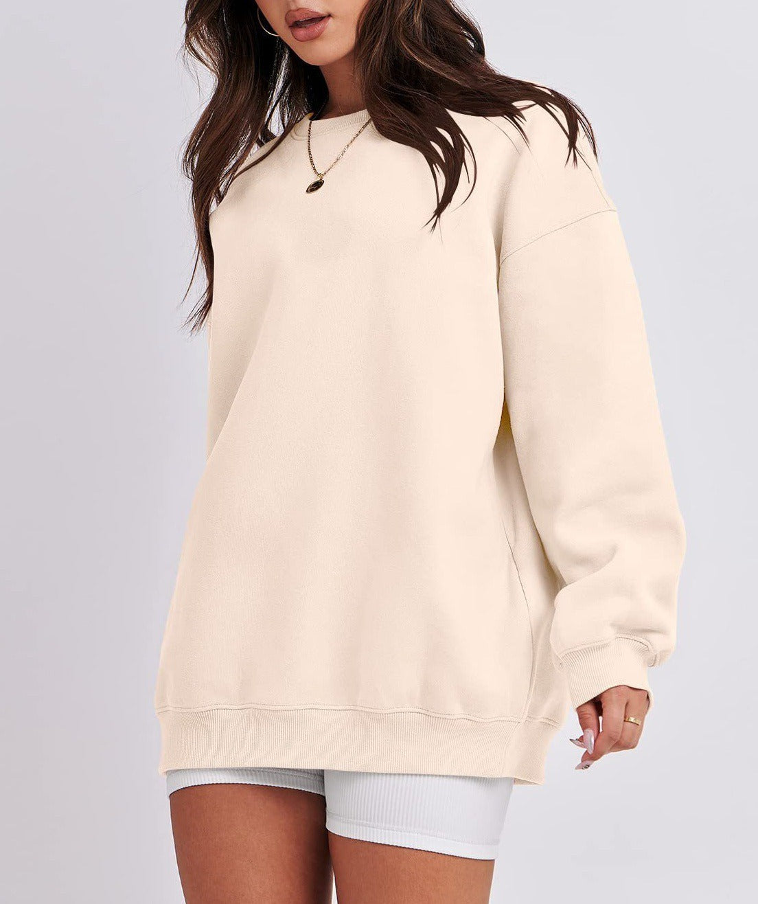 Autumn & Winter New Solid Color Round Neck Loose Pullover Sweatshirt – Long Sleeve Fleece Top for Women