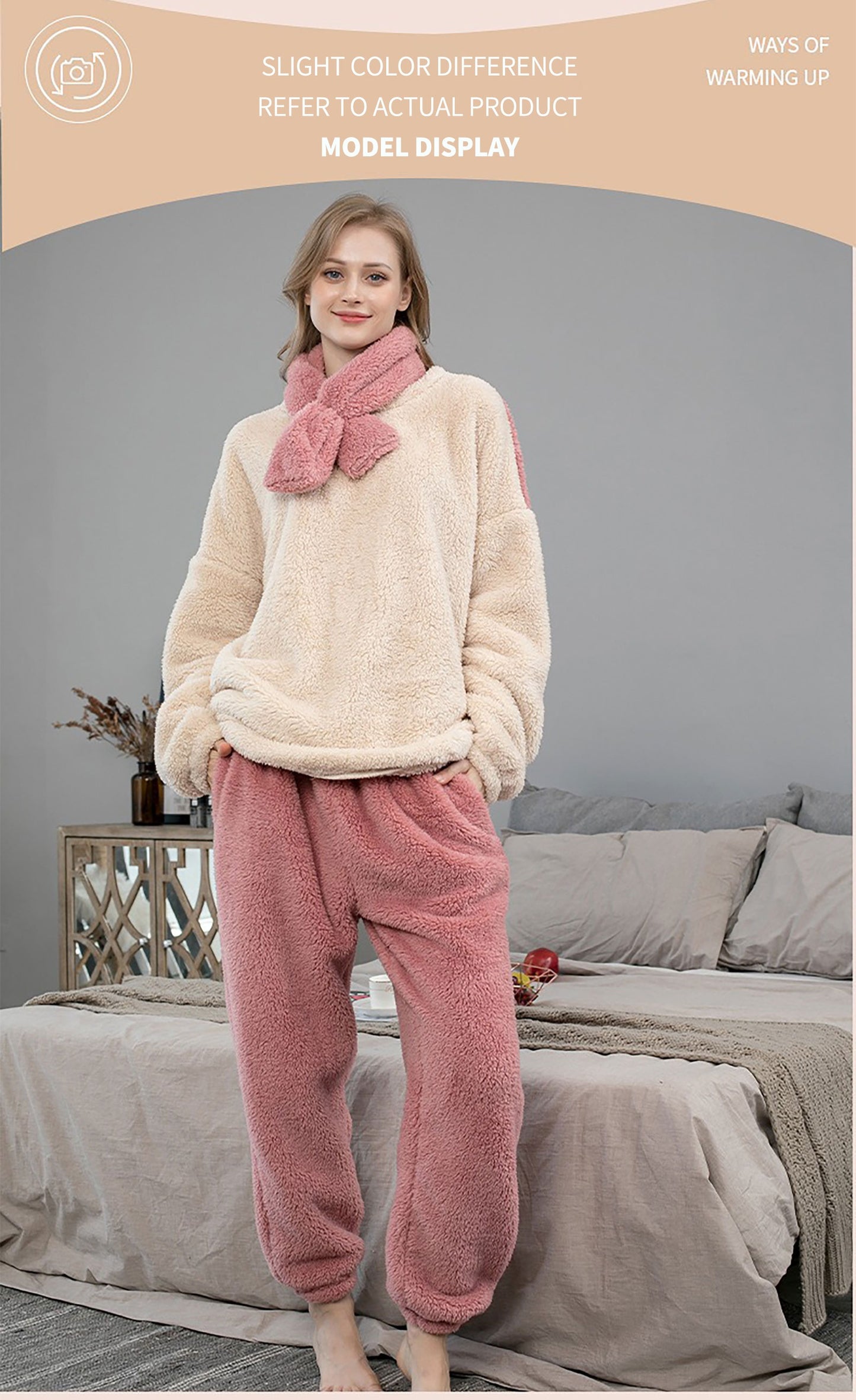 Plus Size Coral Fleece Pajamas for Women – Autumn/Winter Long Sleeve Sleepwear, Fleece-Lined Loungewear Set