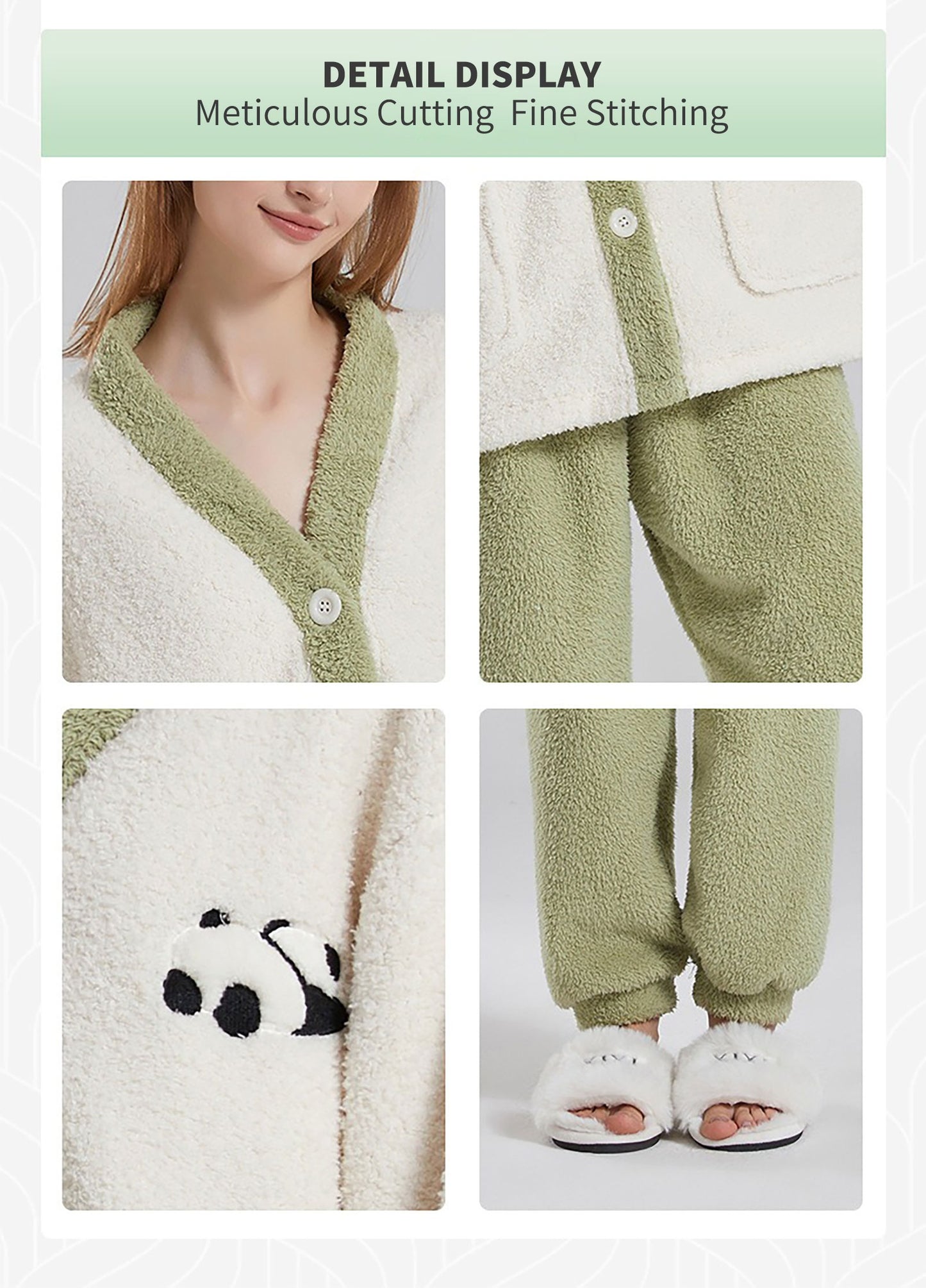 Couples' Winter Pajamas for Women – Thick Coral Fleece Loungewear with Half-Fleece Cartoon Panda Design, Couples Pajama Set