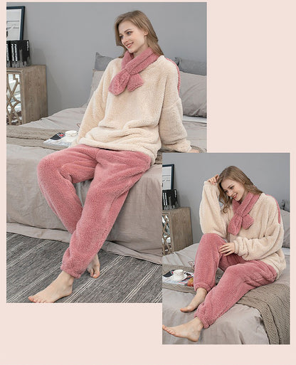 Plus Size Coral Fleece Pajamas for Women – Autumn/Winter Long Sleeve Sleepwear, Fleece-Lined Loungewear Set