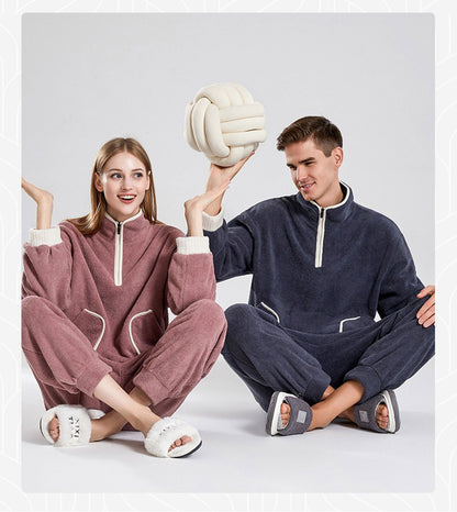 Bayberry Velvet Couples Pajamas – Thickened Autumn/Winter Sleepwear for Men and Women, Suitable for Outdoor Wear