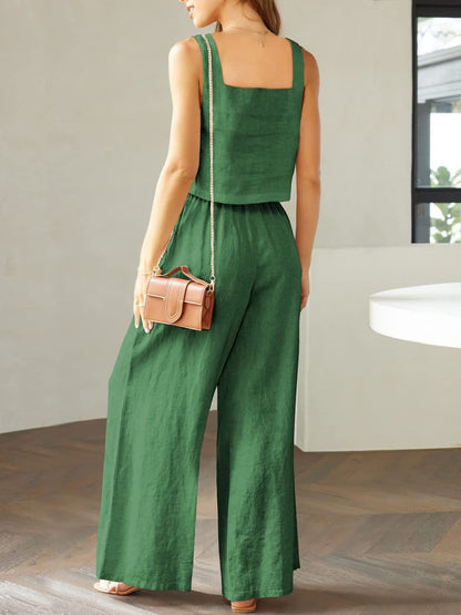 Women's 2-Piece Sleeveless Tank Top and Wide-Leg Long Pants Casual Set