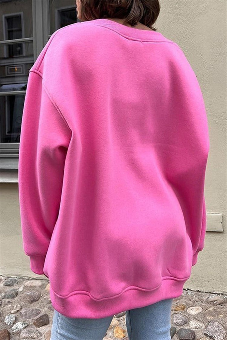 Autumn & Winter New Solid Color Round Neck Loose Pullover Sweatshirt – Long Sleeve Fleece Top for Women