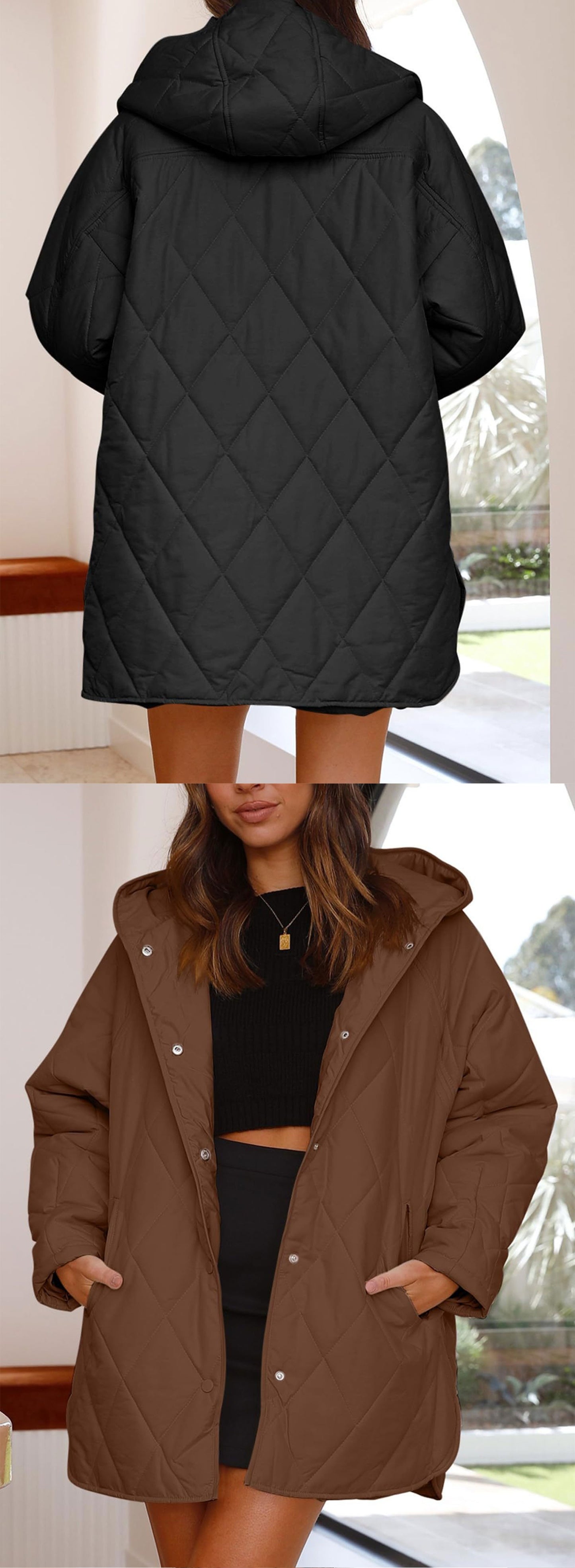 Women's Winter Coat – Casual Diamond Quilted Hooded Lightweight Jacket