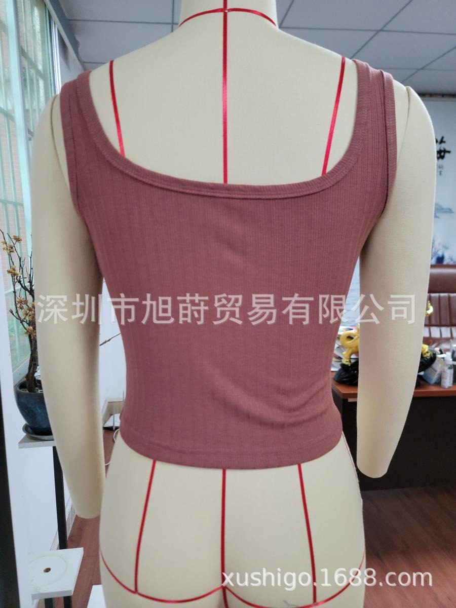 Women's Ribbed Buttoned Neckline Crop Top Casual Sleeveless Vest