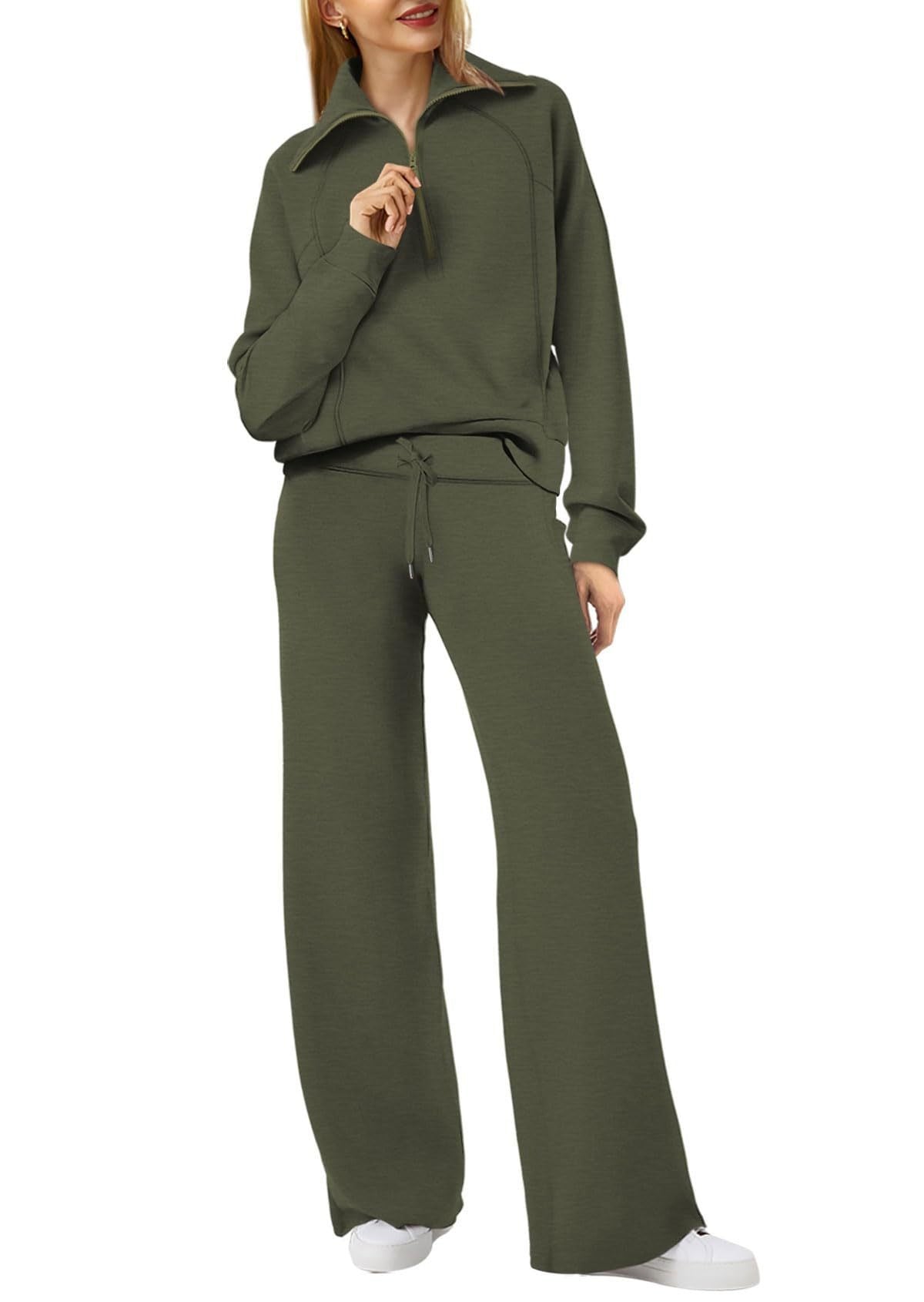 Autumn/Winter Casual Sports Set – Zip-Up Long Sleeve Sweatshirt and Wide-Leg Pants Two-Piece