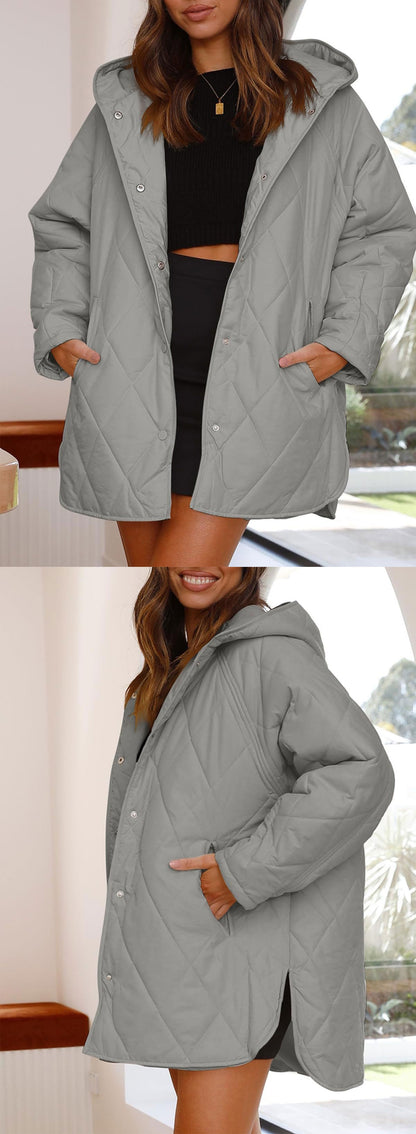 Women's Winter Coat – Casual Diamond Quilted Hooded Lightweight Jacket