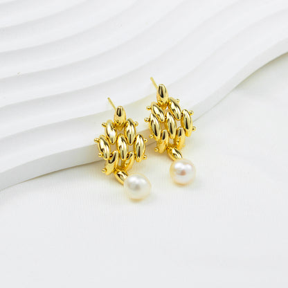 Elegante bewegliche Ohrringe mit Süßwasserperle – 14K vergoldete goldene Tropfen, 925 Silberstecker, Statement Ohrschmuck für Feste & Partys
