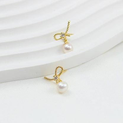 Schmetterlingsknoten Perlen Ohrstecker – 14K vergoldet, 925 Silberstecker, Zirkonia & Süßwasserperle, eleganter Ohrschmuck mit Geschenkbox