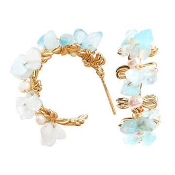 Aqua C-Hoop Earrings – 14K Gold-Plated Statement Studs with Blue Aquamarine 💙✨