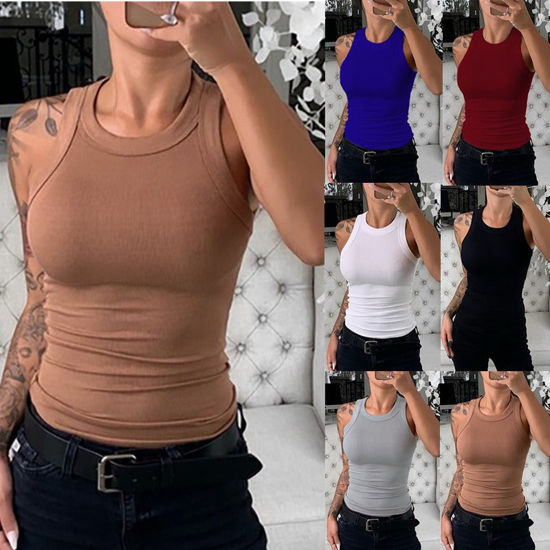 Summer Solid Color Sleeveless Slim Fit Top for Women