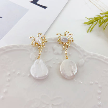 Barock Perlenohrring – Unregelmäßige Süßwasserperle, 14K vergoldet, 925 Silberstift, eleganter hypoallergener Ohrstecker für Frauen
