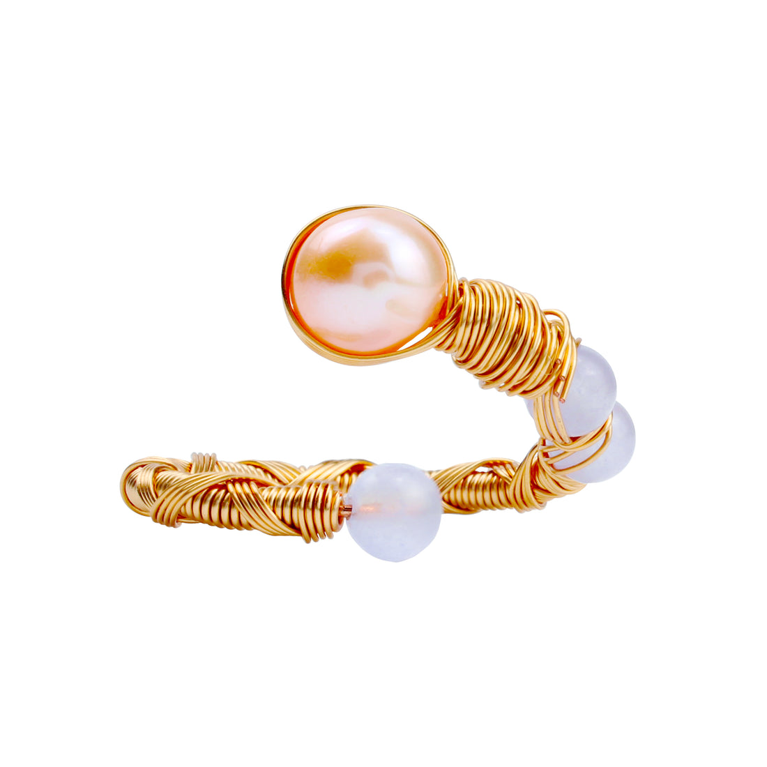 Lavender Flow Adjustable Ring – Handcrafted 14K Gold-Plated Wrap Design with Purple Agate & Freshwater Pearl 💜✨