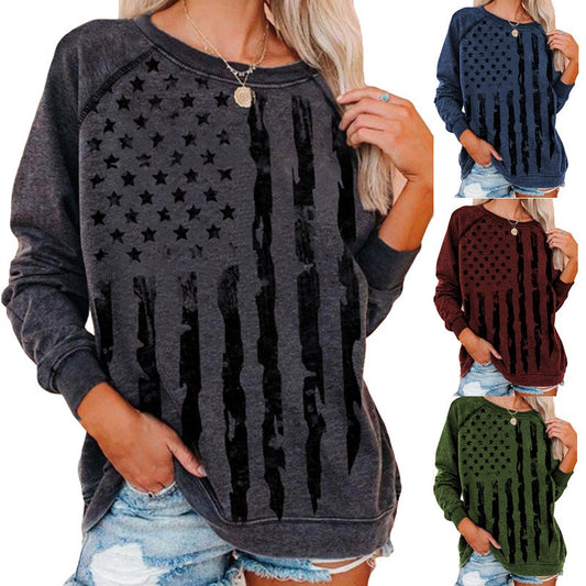 New Arrival European and American Style Long Sleeve Round Neck Casual Printed T-shirt for Women