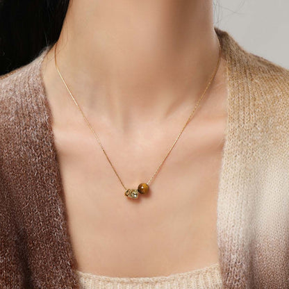 Geometric Tiger's Eye Necklace for Women – Golden Geometric Pendant with Fine Titanium Steel Chain, Ideal for Everyday & Special Occasions