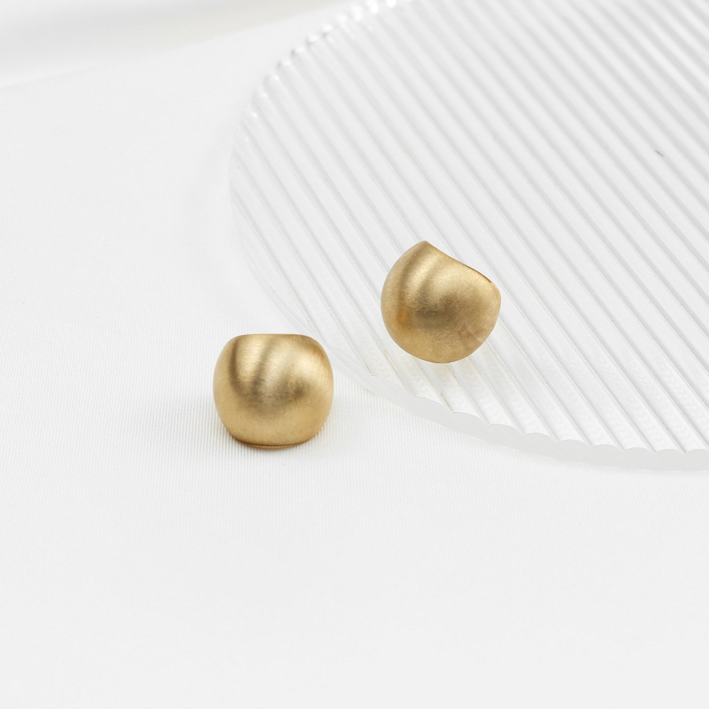 Matte Gold Bean-Shaped Stud Earrings for Women – Elegant Metal Earrings, Ideal for Office & Everyday