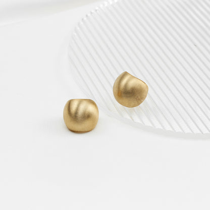 Matte Gold Bean-Shaped Stud Earrings for Women – Elegant Metal Earrings, Ideal for Office & Everyday