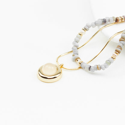 Boho Jewelry Set for Women – Aquamarine Necklace & Chalcedony Pendant, 2-Piece Layering Set with Beads & Herringbone Chain, Ideal for Everyday & Special Occasions