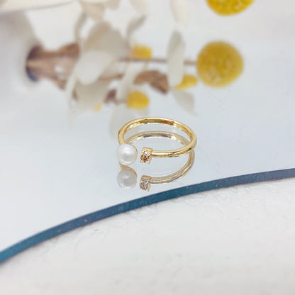 Minimalistischer Perlenring – Einstellbar, Süßwasserperle, 14K Vergoldet, Eleganter & Verstellbarer Schmuck für Damen