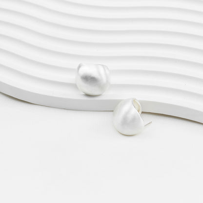 Matte Silver Bean-Shaped Stud Earrings for Women – Elegant Metal Earrings, Ideal for Office, Everyday & Parties