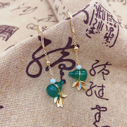 Chinesische Agate Kürbis Ohrringe – Grüner Achat, Süßwasserperle & 14K Vergoldung, 925 Silberstift, Glückssymbol für Damen