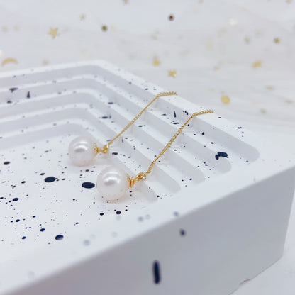 Krone Perlen Ohrkette Damen – 925 Silber, 14K Vergoldet, Zirkonia Krönchen & Süßwasserperle, Allergiefrei, Elegante Geschenkbox