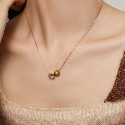 Geometric Tiger's Eye Necklace for Women – Golden Geometric Pendant with Fine Titanium Steel Chain, Ideal for Everyday & Special Occasions