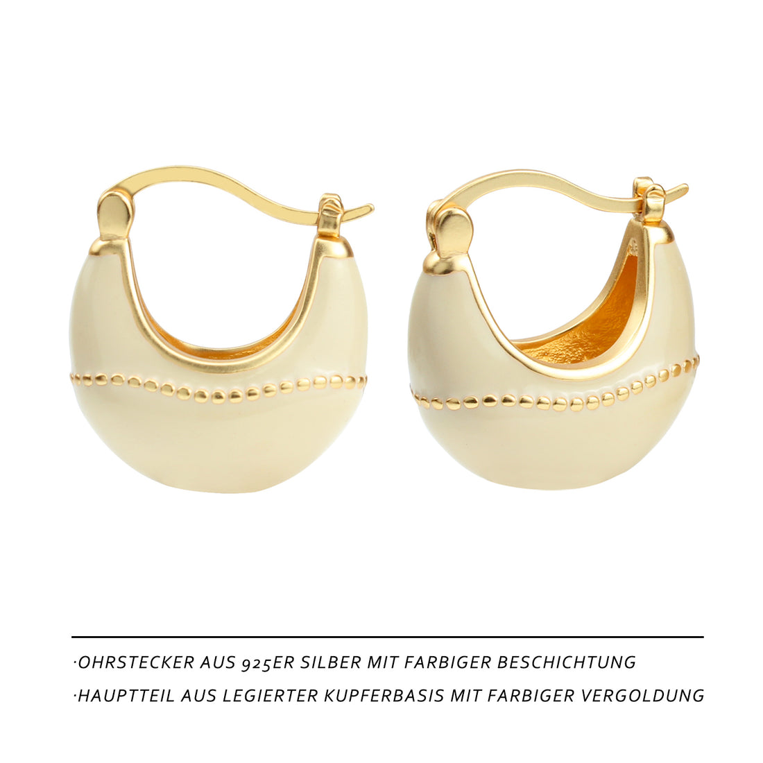 Elegant Cream Wave Earrings – 18K Gold Plated with Enamel & Soft PVC Finish ✨