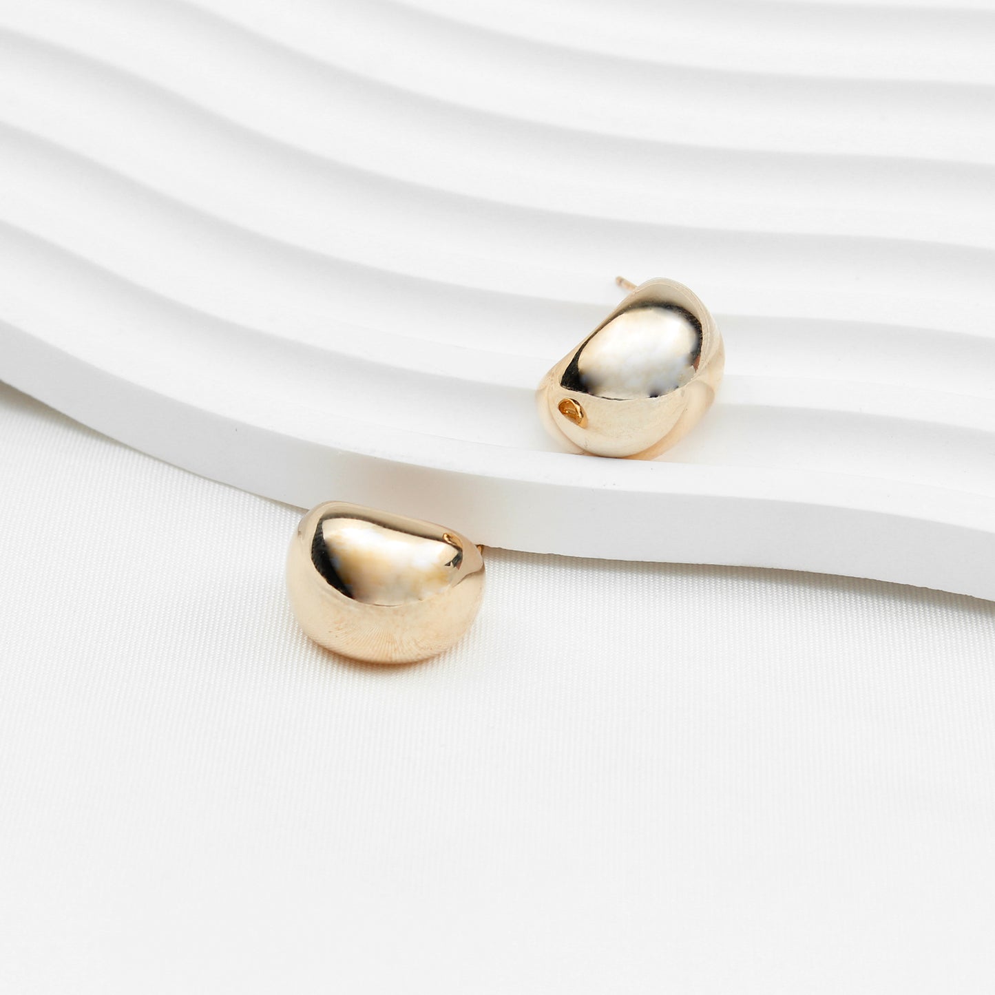 14K Gold-Plated Half-Sphere Stud Earrings for Women – Shiny Minimalist Design, Perfect for Office, Everyday, and Special Occasions