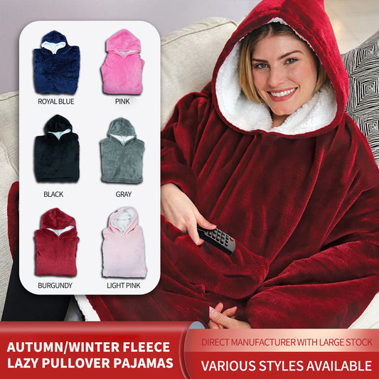 Lazy Pullover Robe with Hood – TV Blanket, Warm and Cozy Sleepwear for Couples, Flannel Loungewear for Home and Office