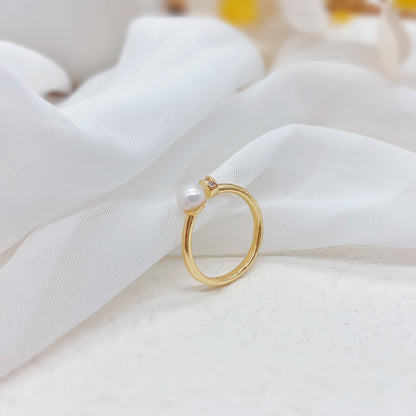 Minimalistischer Perlenring – Einstellbar, Süßwasserperle, 14K Vergoldet, Eleganter & Verstellbarer Schmuck für Damen