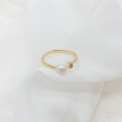 Minimalistischer Perlenring – Einstellbar, Süßwasserperle, 14K Vergoldet, Eleganter & Verstellbarer Schmuck für Damen