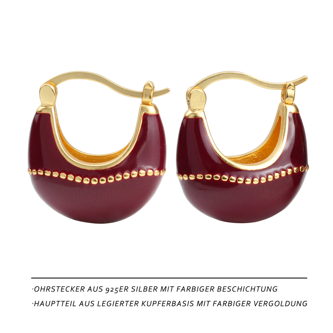 Elegant Wine Red Wave Earrings – 18K Gold Plated with Glossy Enamel & Smooth PVC Finish 🍷✨