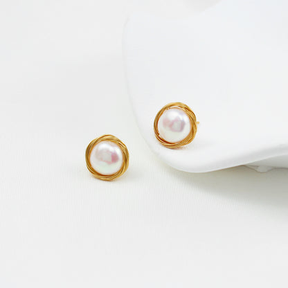 Klassische 14K vergoldete Perlenohrringe mit Drahtwicklung – Antiker Stil, Elegantes & Zeitloses Design