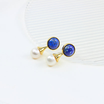 Elegante Lapislazuli-Perlen Ohrstecker – 14K vergoldet, 925 Silberstifte, französisches Tropfen-Design, hypoallergen & luxuriös