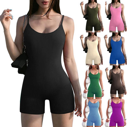 Sleeveless Adjustable Strap Bodysuit Cross-border Solid Color Ribbed Slim Fit Sports Yoga Jumpsuit