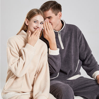 Bayberry Velvet Couples Pajamas – Thickened Autumn/Winter Sleepwear for Men and Women, Suitable for Outdoor Wear