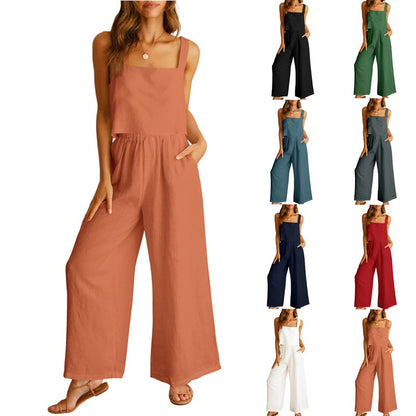 Women's 2-Piece Sleeveless Tank Top and Wide-Leg Long Pants Casual Set