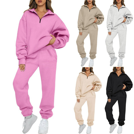 Women's Solid Color Sweatshirt & Long Pants Set – Comfortable & Casual Activewear