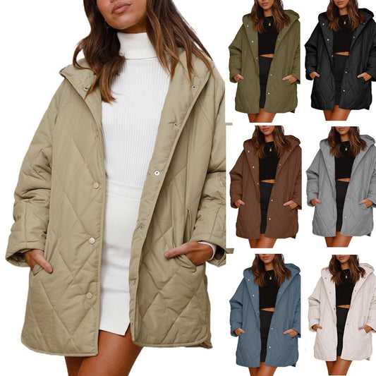 Women's Winter Coat – Casual Diamond Quilted Hooded Lightweight Jacket