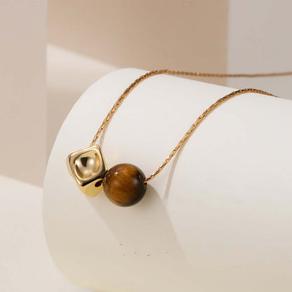 Geometric Tiger's Eye Necklace for Women – Golden Geometric Pendant with Fine Titanium Steel Chain, Ideal for Everyday & Special Occasions